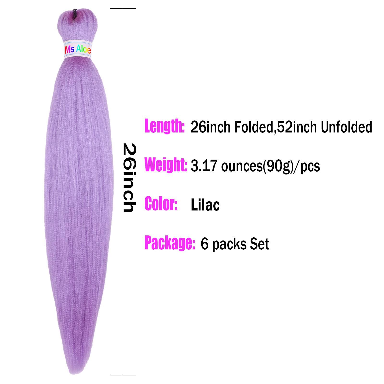 Ms Aloe 6Pack Light Purple Braiding Hair Pre Stretched Easy Braiding Hair 26inch Long Prestretched Braiding Hair Lavender Color,26inch(Light Purple)