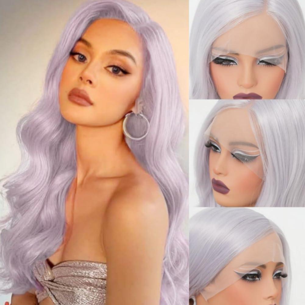 Siudus Siudus Purple Lace Front Wigs for Women Natural Long Curly Wavy Synthetic Heat Resistant Fibre Hiar Wig for Halloween Daily Use