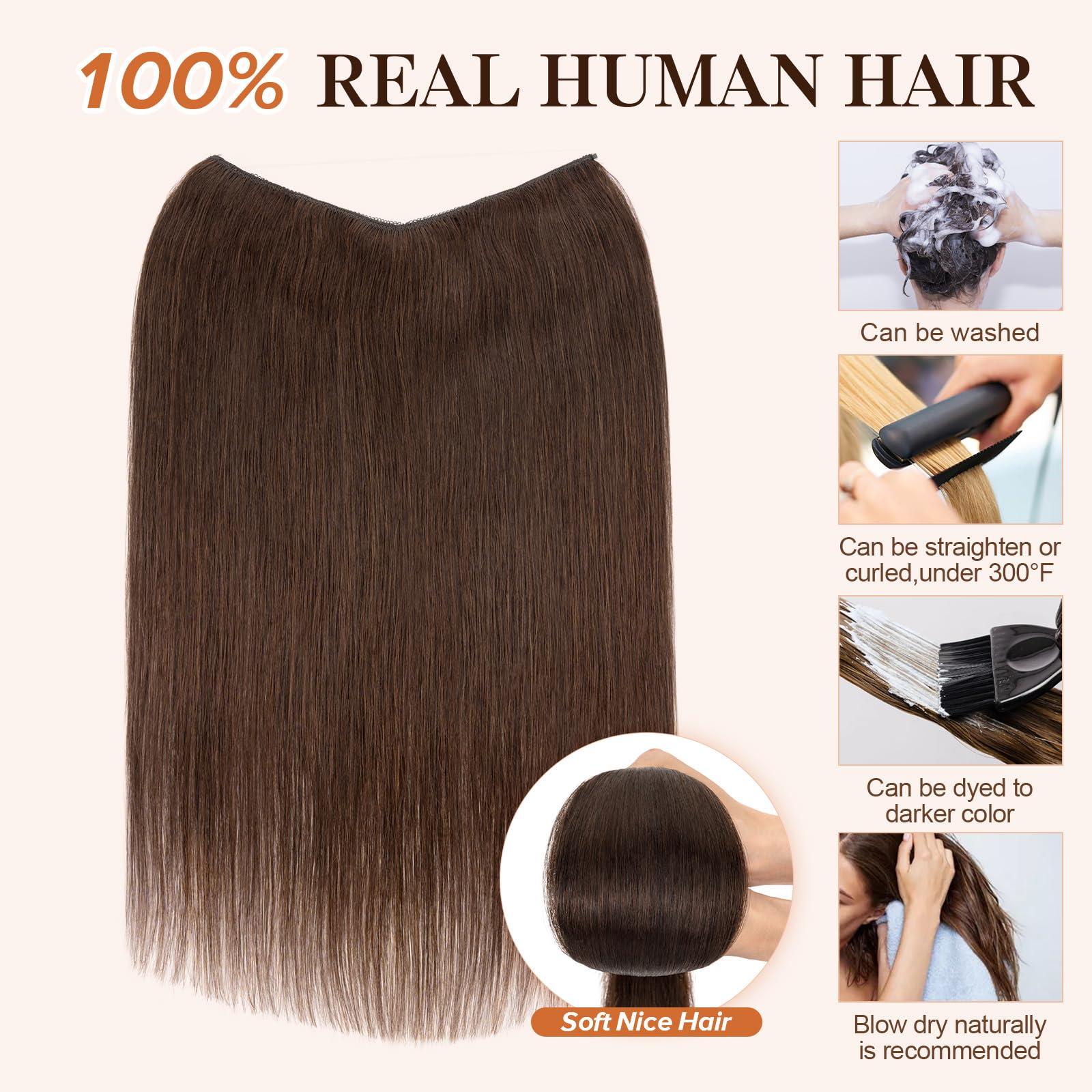 S-noilite Halo Hair Extensions Real Human Hair,S-noilite Halo Hair Extensions,Halo Hair Extension for Women,100% Human Hair Halo Extensions,Halo Hair 65g/18inch 02 Dark Brown