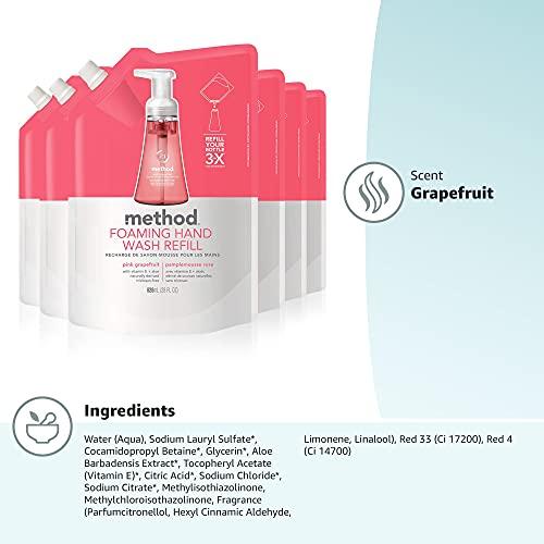 Method Method Foaming Hand Soap, Refill, Pink Grapefruit, Recyclable Bottle, Biodegradable Formula, 28 oz, (Pack of 1)