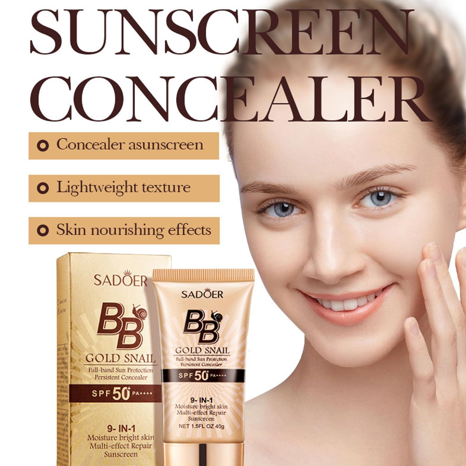 SADOER Korean BB Cream with SPF 50, 9 in 1 BB Cream Sunscreen SPF 50 Korean Waterproof Sweatproof, Foundation Full Coverage Tinted Moisturizer, Facial Concealer for Oily Skin, Dry Skin (02#Lvory Colour)