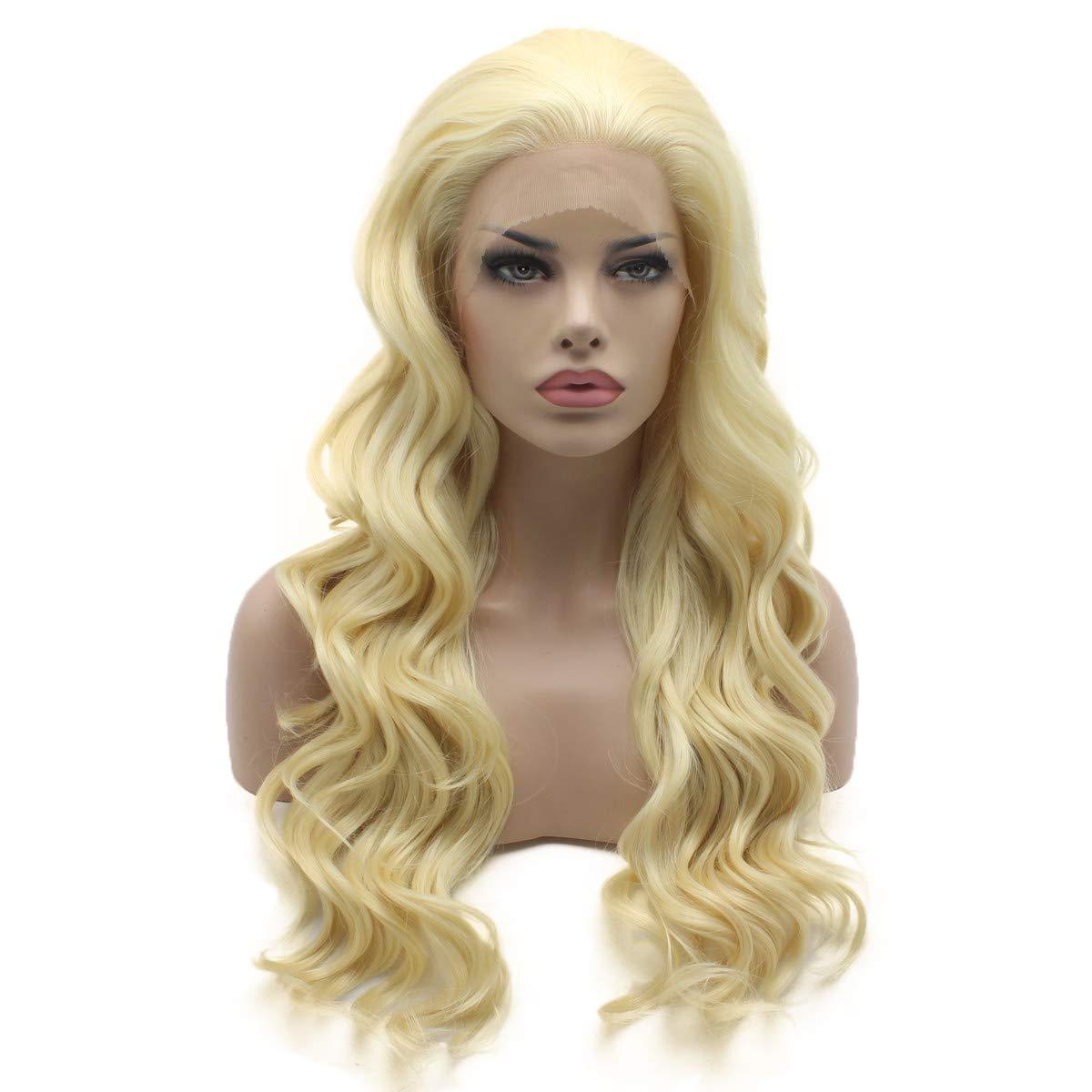 Lushy Lushy Wavy Long 24inch Light Blonde Wig Heat Resistant Heavy Density Realistic Synthetic Lace Front Wig