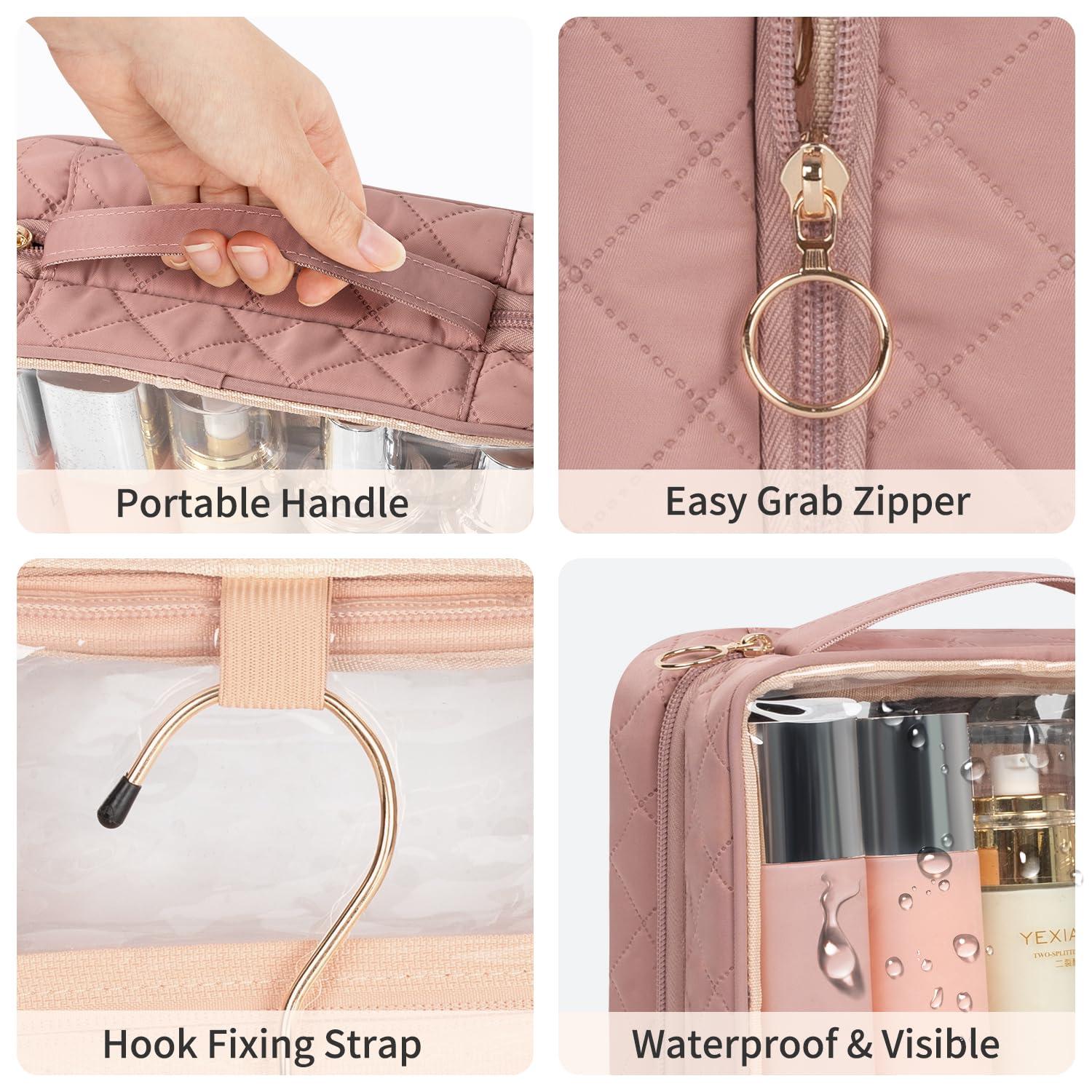 CUBETASTIC CUBETASTIC Clear Cosmetic Bags, Hanging Toiletry Bag for Travelling, Transparent Makeup Organizer Case, Water-resistant Portable Skncare Storage Pouch with Handle, Travel Must Haves