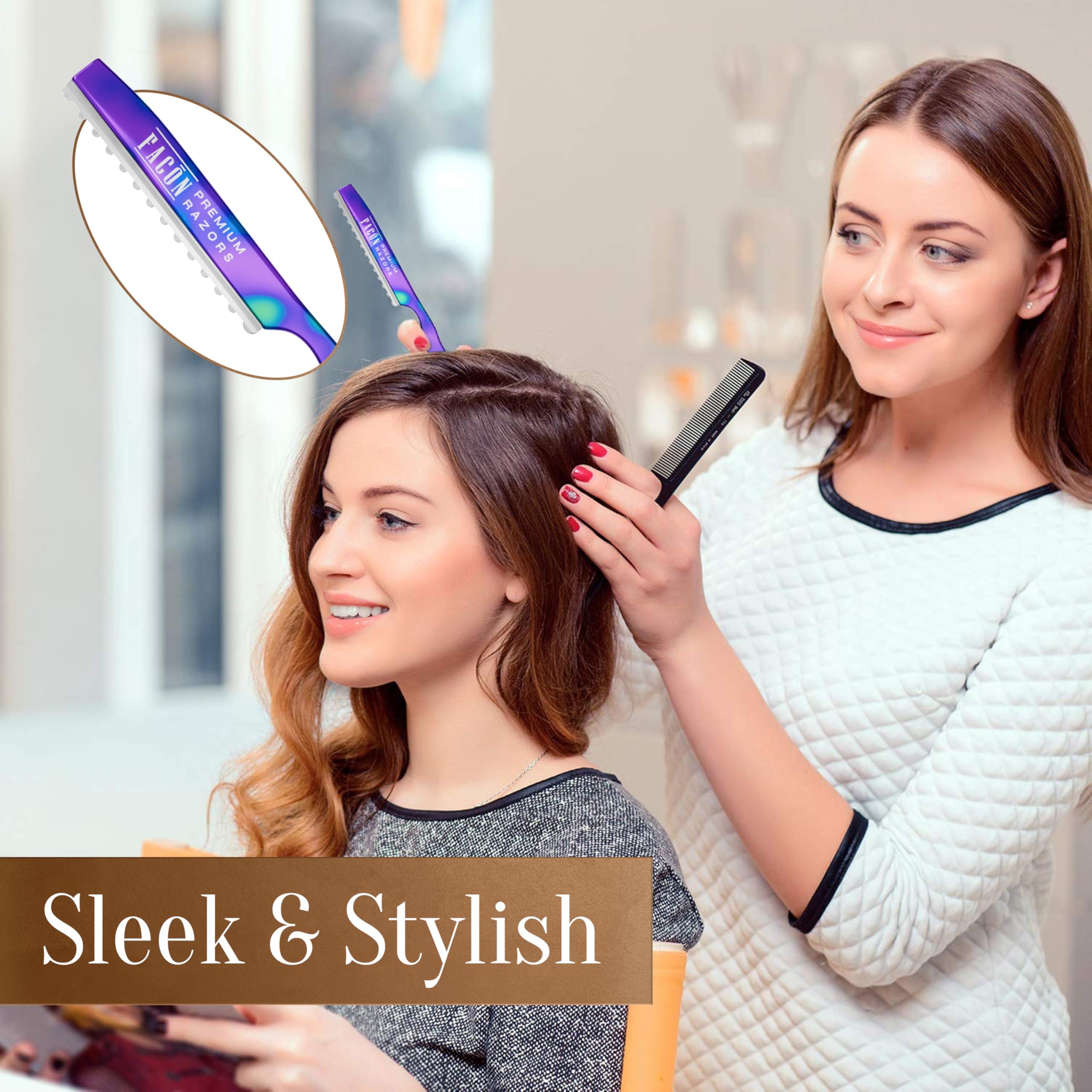 FACON Facn Hair Razors for Cutting Hair - Professional Hair Styling Razor Kit with 11 Replacement Blades, Stainless Steel Hair Cutting Tool for Salon & Home, Premium Hair Thinning Texturizing Faether Razor