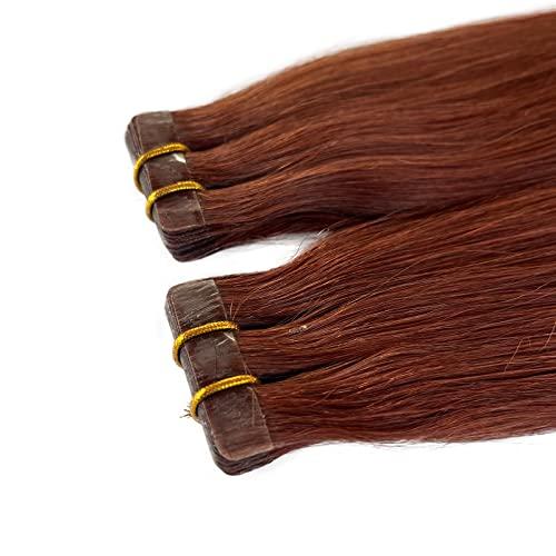 Munx Munx Real Hair Extension Dark Auburn Tape in Human Hair Extension 18inch 20pcs 40g Tape in Remy Silky Straight Natural Hair Extensions