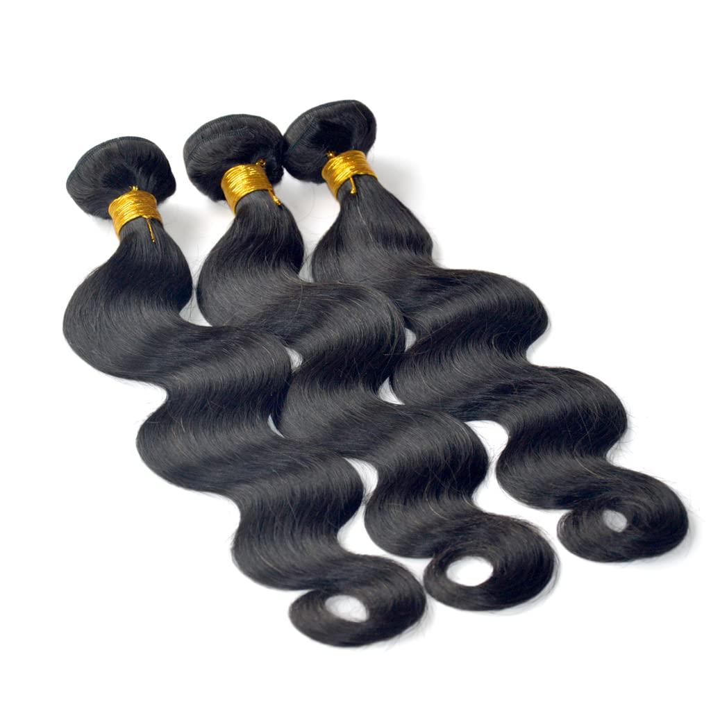 GREEMEO GREEMEO Brazilian Wavy Hair 3 Bundles Black Remy Human Hair Extensions Machine Weft Brazilian Virgin Hair Body Wave 3 Pack 300 Grams (22 24 24 Inches)