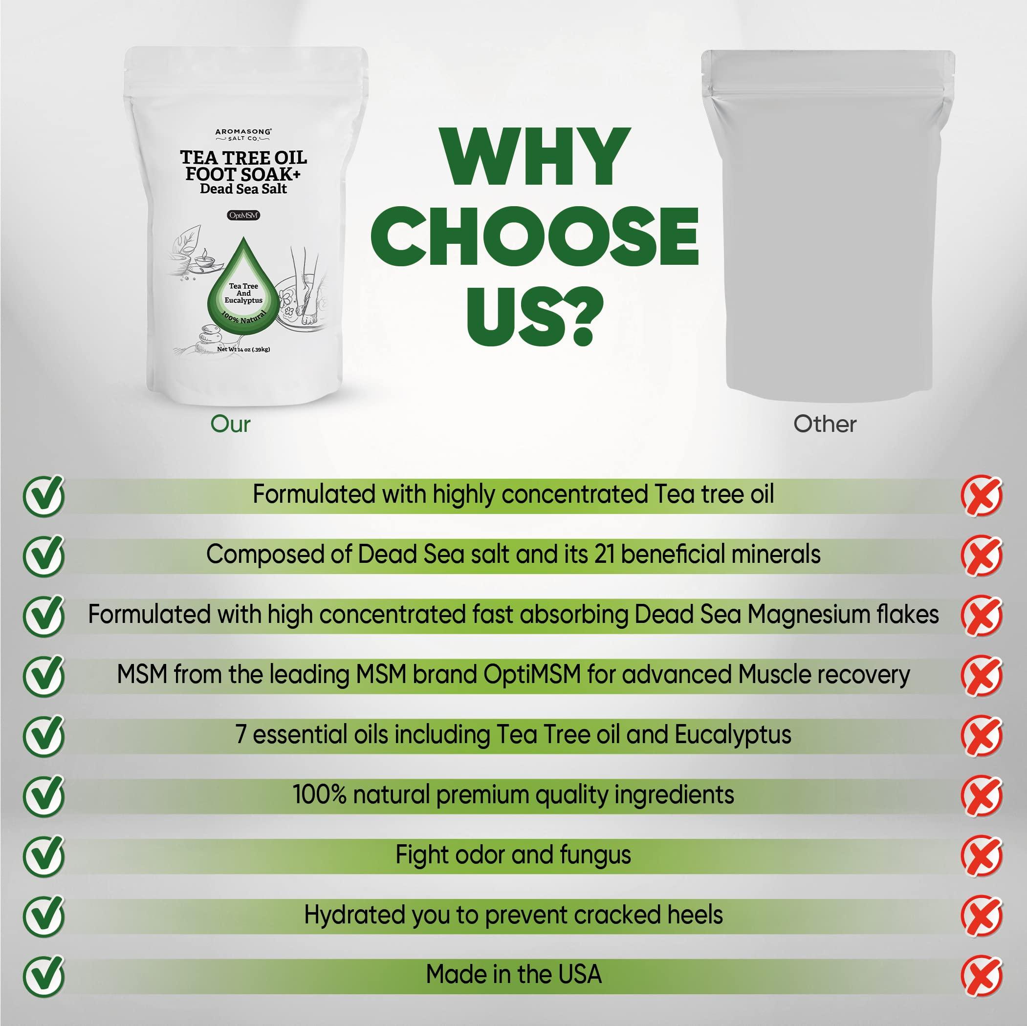 Aromasong Aromasong Tea Tree Foot Soak with Dead Sea Foot Soaking Salts - Pedicure Foot Soak for Dry Cracked Feet - Athlete\'s Foot Soak Callus Remover Soothes Sore Feet - Eliminates Odor - Made In USA