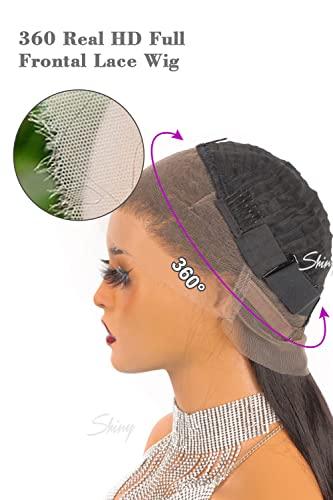 MY SHINY WIGS MY SHINY WIGS HD Full Lace Human Hair Wigs 360 Lace Frontal Wig Body Wave 150 Density Swiss HD Lace Front Wig for Women Bleached Knots Transparent Invisible Knots Lace Wigs Natural Hairline 22 Inch