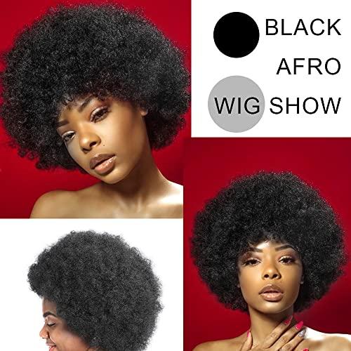 SUSMO SUSMO 14" 70s Short Black Afro Kinky Curly Bob Hair Wigs for Black Women,Large Bouncy and Soft Natural Looking Premium Synthetic Hair Hippie Wigs for Black Women perique afro naturelle Black-F