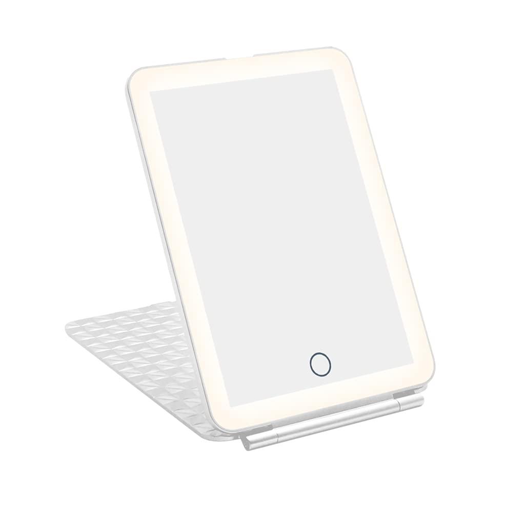 IMPRESSIONS VANITY  COMPANY Impressions Fleur Touch Pad Mini Tri Tone LED Makeup Mirror with Touch Sensor Switch, Foldable Vanity Mirror with Flip Cover (White)