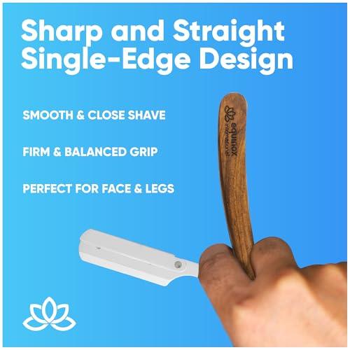 Equinox International Equinox Fancy Straight Edge Razor - Manual Shaver for Men - Includes 100 Disposable Derby Blades - Wooden Handle - Barber Kit - Straight Razors for Men - Navajas para barbero - retro straight razor
