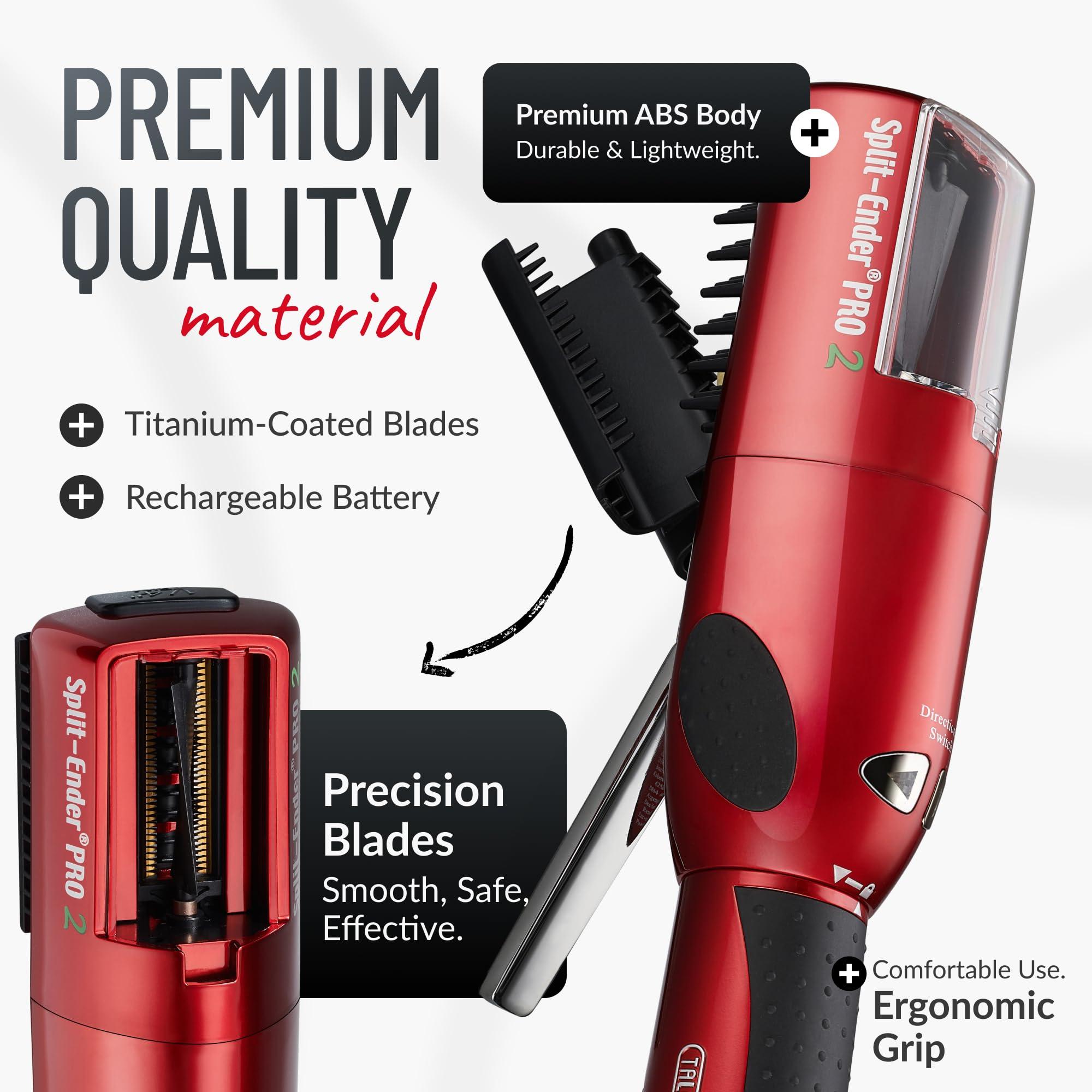 Split-Ender Split Ender Pro 2 - The Original Cordless Split End Hair Trimmer Automatic Rechargeable Home Tool Hair Clipper 2-in-1 for Dry Damaged Splitting Broken Brittle Straight Curly Frizzy Beauty - Red