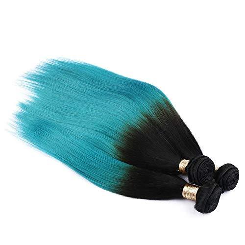 Generic #1B/Teal Ombre Human Hair Bundles Silky Straight Green Ombre Brazilian Human Hair Weave Wefts Black to Teal Ombre Straight Virgin Hair Extensions 3/4 Bundles Lot Mixed Length (30 30 30 30)