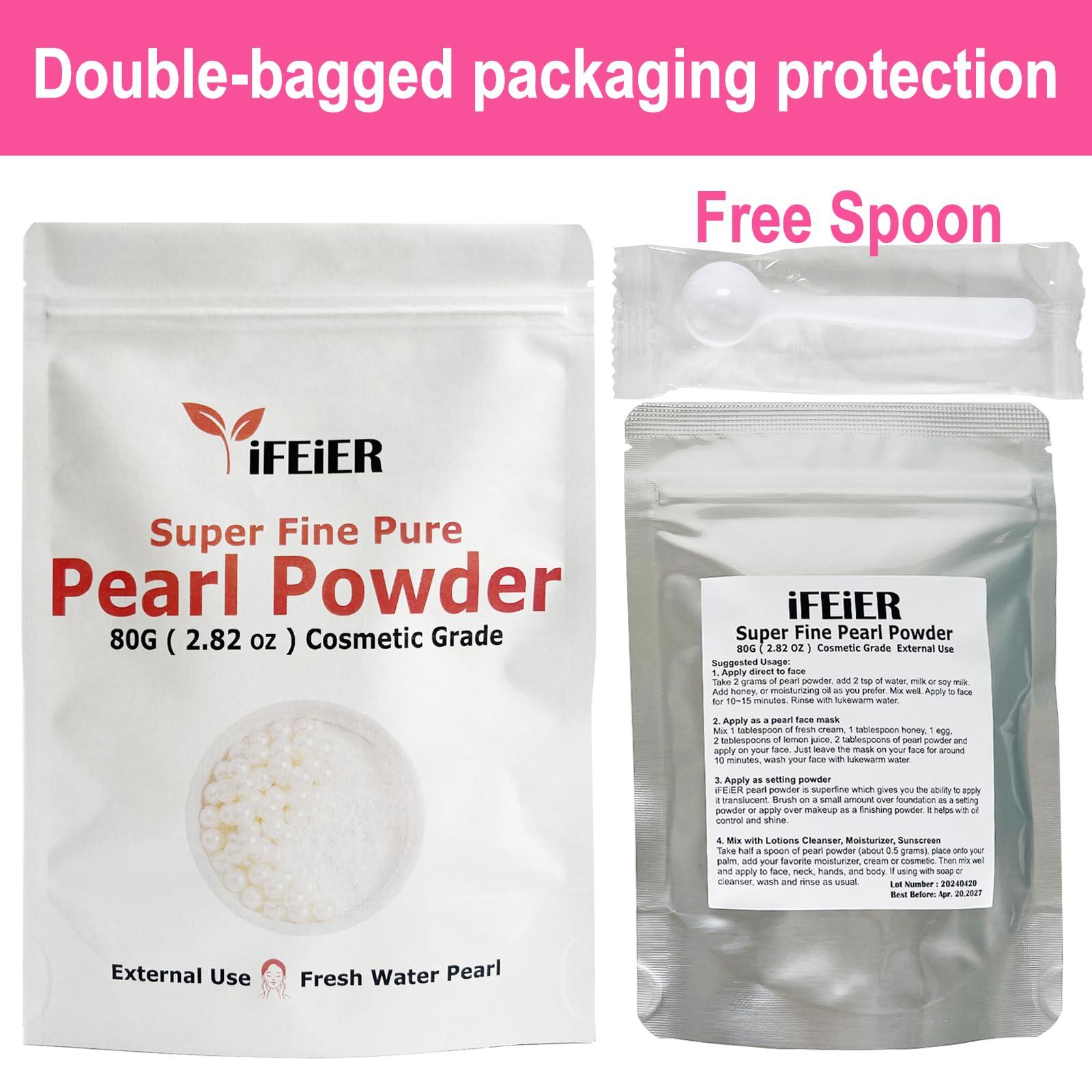 iFEiER iFEiER Pure Freshwater Pearl Powder for Skincare and Homemade Cosmetics Grade. 80g(2.82oz) SuperFine Pearl Powder for DIY lotions | creams | serums | making face mask, Natural and Oranic