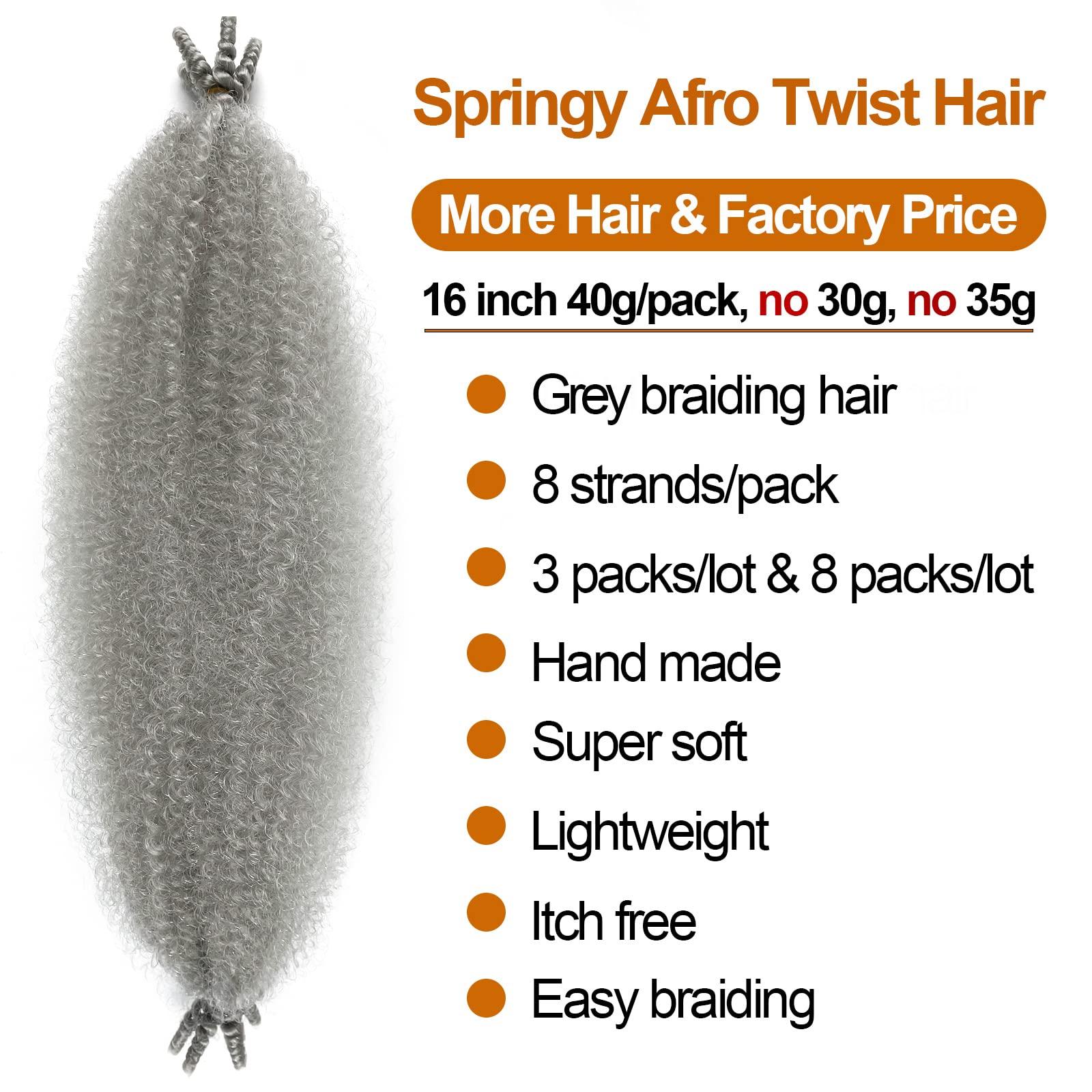 Chicmoi Spring Twist Hair Gray Marley Twist Braiding Hair 16 Inch Springy Afro Twist Hair for Faux Locs Passion Twist Hair Distressed Butterfly Locs 3 Pack Grey Crochet Hair for Black Women (16in 3P Gray)