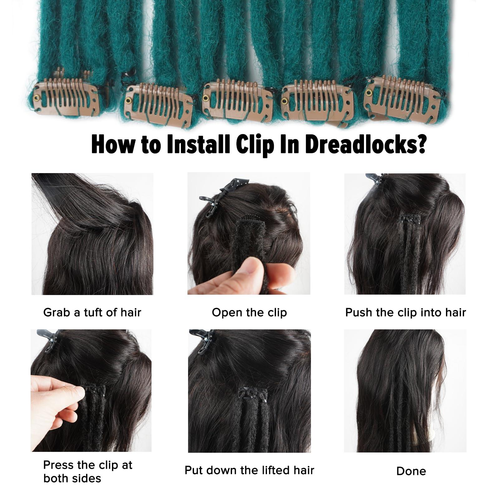 Kyriena Kyriena 24 inch 5PCS Boho Dreadlock Extensions Clip In, 5 Clips with 15 Strands SE Curly Dreads with Box Braid Castleton Green Synthetic Crochet Bohemian Styles Dreads for Woman