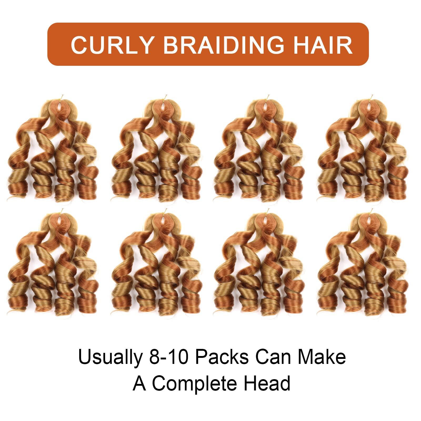 Lianzi French Curly Braiding Hair Blonde 22 Inch 8 Packs Spanish Curly Braiding Hair Curly Braiding Hair Pre Streched for Box Braids French Curl Braids Crochet Hair Extensions (22 Inch/Pack of 8, 27/30)