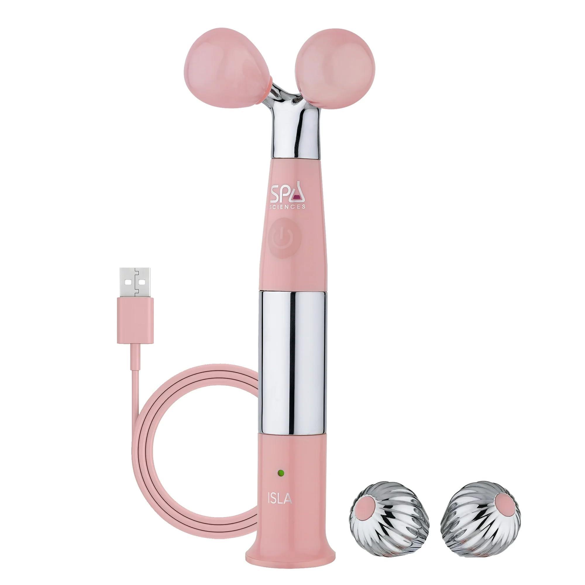 SPA SCIENCES Spa Sciences ISLA Ice + Heat Contouring Roller (Face, Neck, and Dcolletage) Including Steel + Bonus Genuine Rose Quartz Globes