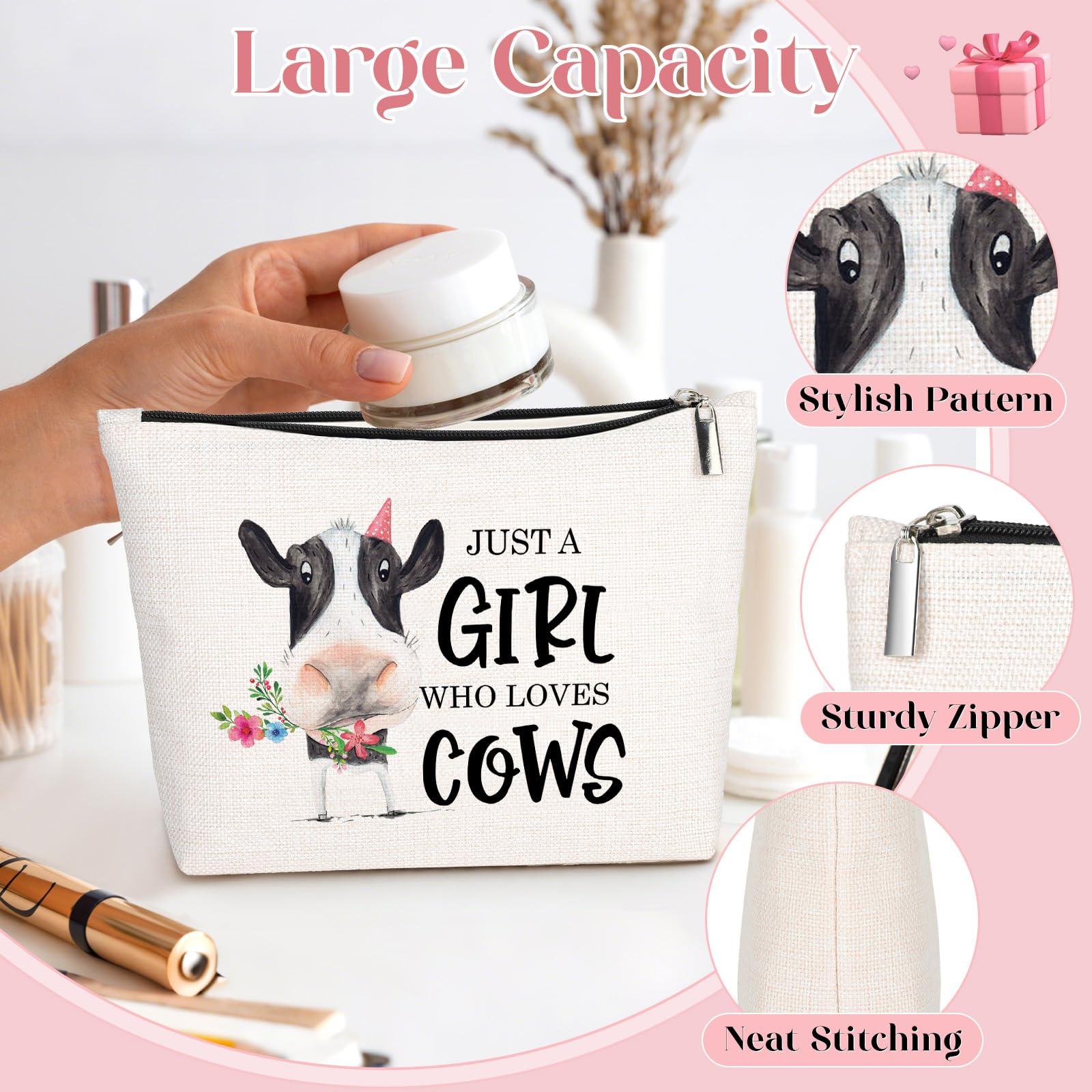 GevGuxLuo GevGuxLuo Cow Gifts for Cow Lovers, Cow Makeup Bag for Women with Mirror, Cow Birthday Gifts Ideas for Daughter Sister Bestie, Cute Cow Themed Gifts Animal Lovers Gifts for Women Who Loves Cows