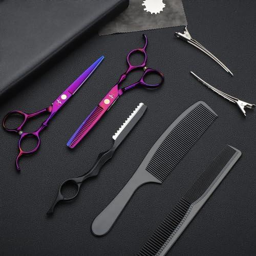 PURPLEBIRD PURPLEBIRD Hair Cutting Scissors Kit, Professional Barber Scissors Hairdressing Shears Set with Stainless Steel Hair Scissors Thinning Scissors for Men Women Pet 10 Pcs Purple