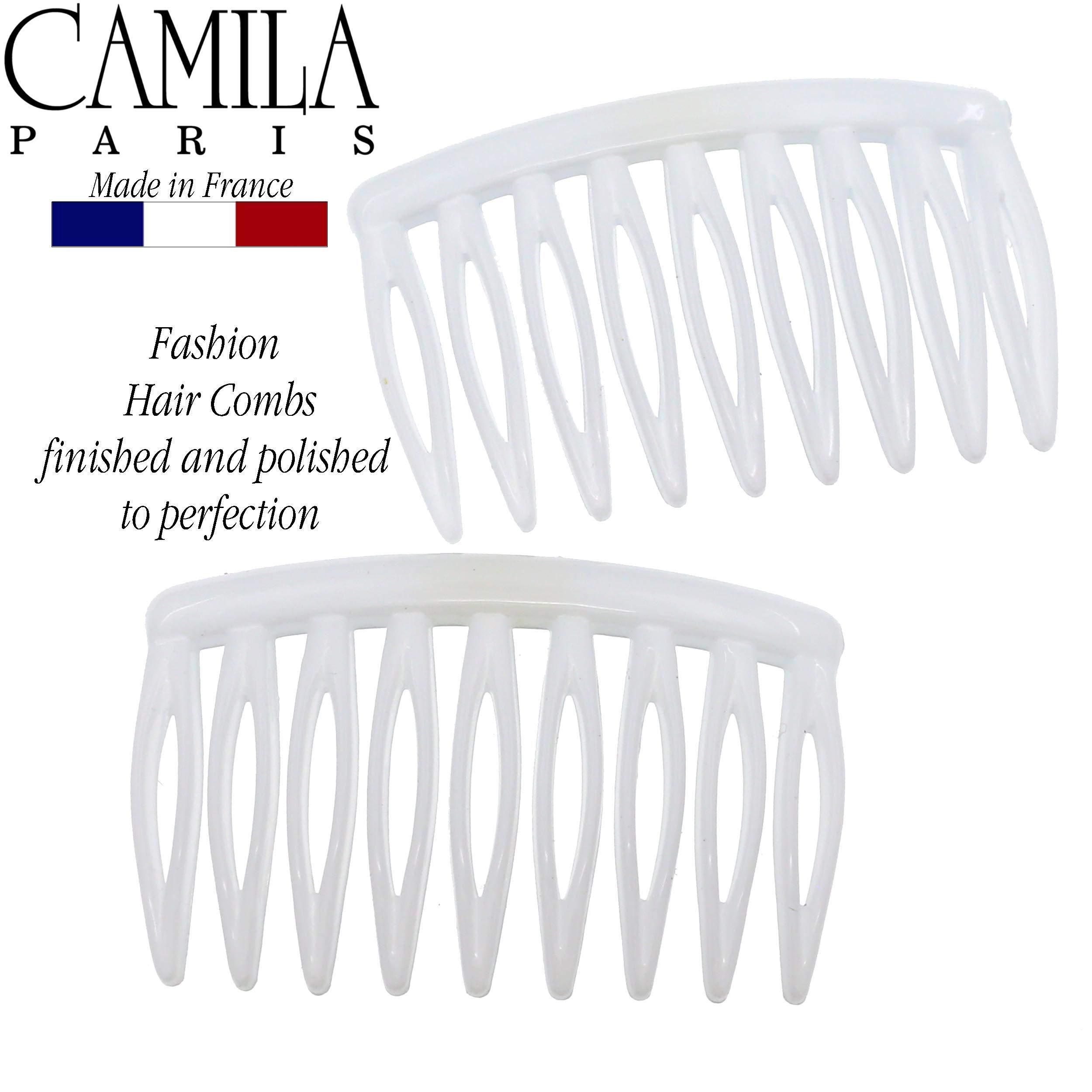 Camila Camila Paris CP3108 French Hair Side Comb, Small, Curved White French Twist Hair Combs Decorative, Strong Hold Hair Clips for Women Bun Chignon Up-Do Styling Girls Hair Accessories, Made in France