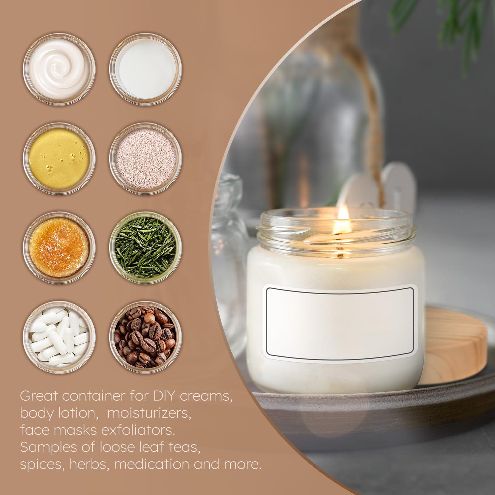 Tecohouse Small Glass Containers with Lids, 4 oz Glass Jars with Plastic Woodgrain Lids & Inner Liners, Reusable Travel Containers for Creams, Makeup, Lotion, Cosmetic - 16 pack