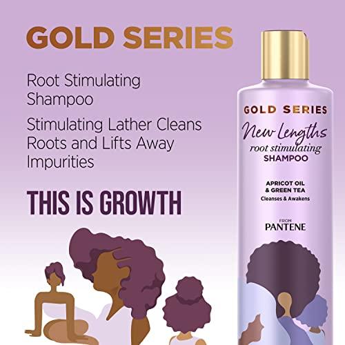 Pantene Pantene Gold Series New Lengths Root Stimulating Shampoo with Apricot Oil & Green Tea, for Natural, Textured, Curly, and Coily Hair, Sulfate-Free, Paraben Free, 8.5 Fl Oz