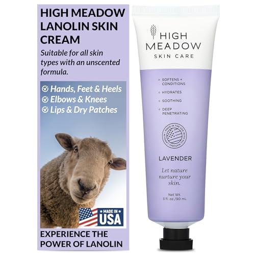High Meadow High Meadow Lanolin Skin Cream - Deep Hydration Formula for Soft, Radiant Skin Care - Repairs Dry and Cracked Skin on Hands, Feet & Elbows - Multi-Purpose Soothing Lotion - 3.0 Oz Lavender Moisturizer