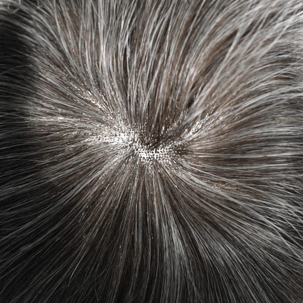 Generic Toupee for men Hairpieces Undetectable Full Soft French Lace Men Toupee Hair System Human Hair Replacement Systems Men Hair Wig Units 7X9\"-100% density#240 Darkest Brown with 40% Gray
