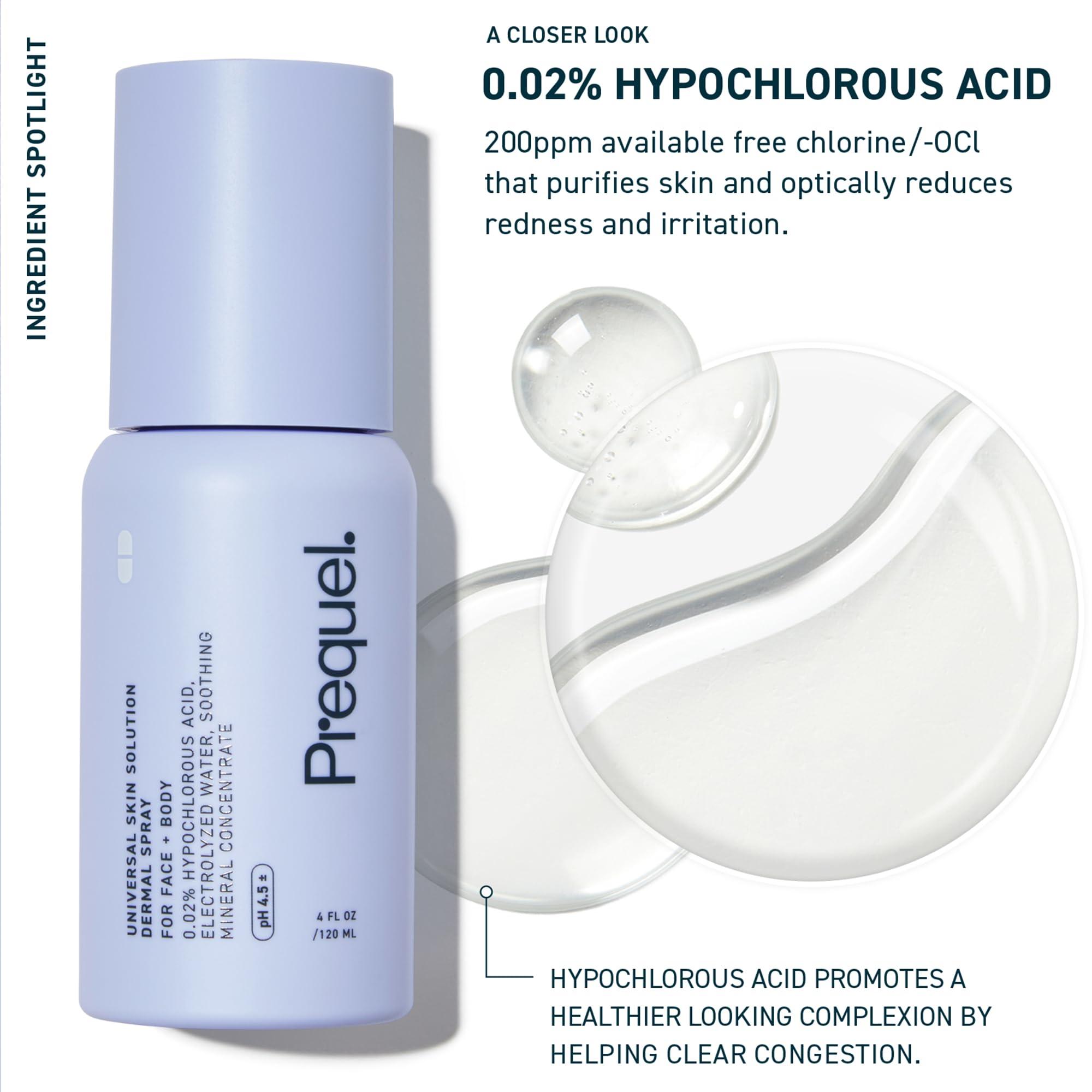 Prequel Prequel Skin - Universal Skin Solution - Hypochlorous Dermal Spray - Electrolyzed Water and Soothing Mineral Facial and Body Skin Spray - 4 Fl Oz
