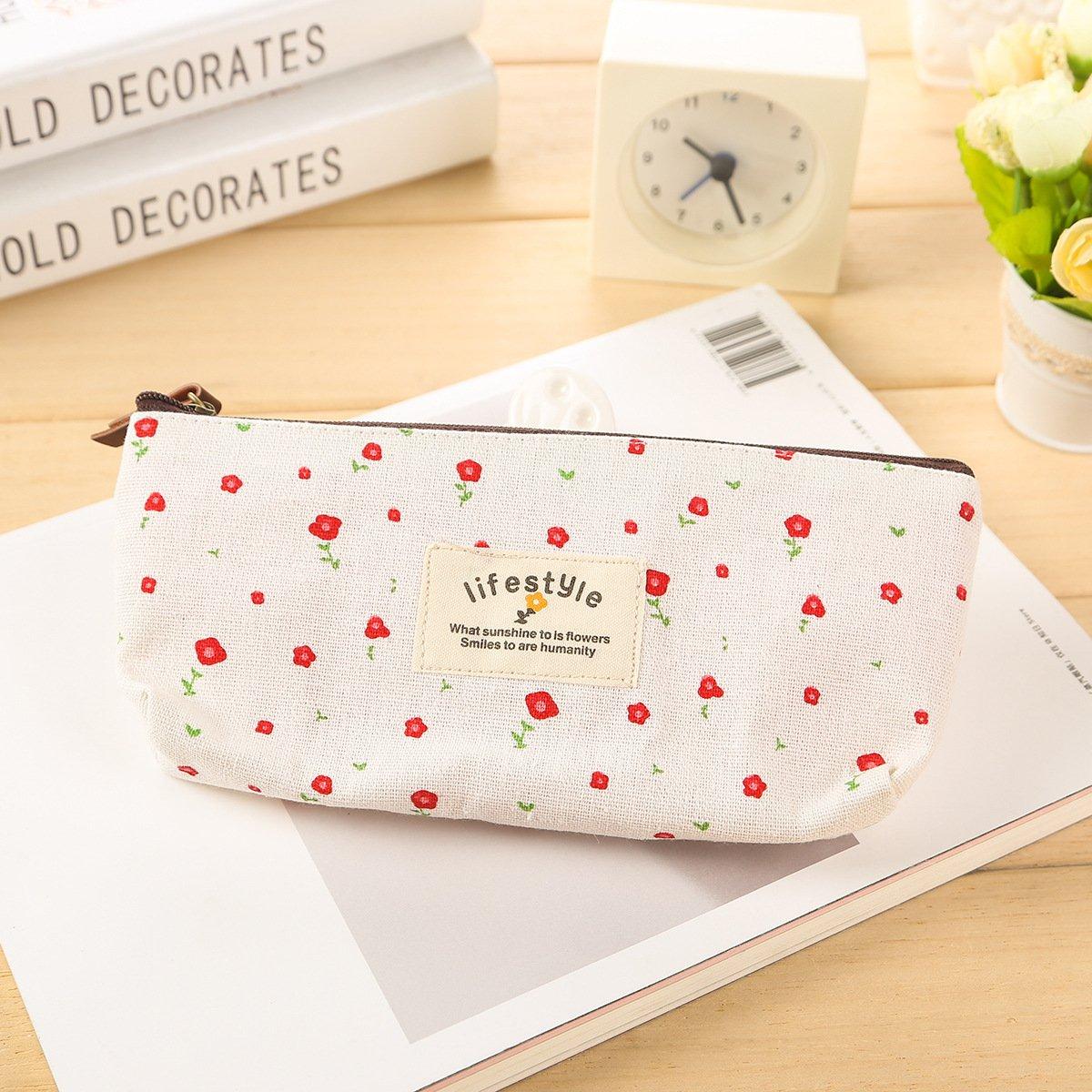 AKIRO AKIRO Pencil Case, Cute Floral Flower Canvas Zipper Pencil Cases Lovely Fabric Flower Tree Pen Bags School Supplies 4 Pcs