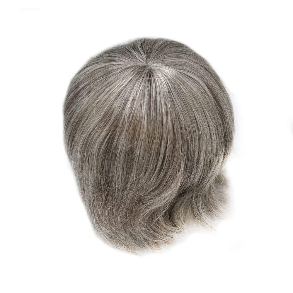 Healthlif Healthlif Mens Toupee Hair Replacement System Natural Thin Skin Toupee For Men Real Human Hair Hair Pieces For Men 7X9#560#5 Medium Light Brown+60% Grey