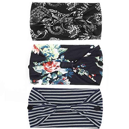 Bohend Bohend Boho Button Headband Wide Stretchy Daily Use Knotted Headwear Sport Athletic Yoga Gym Hair Accessories for Women and Girls(3pcs) (B)