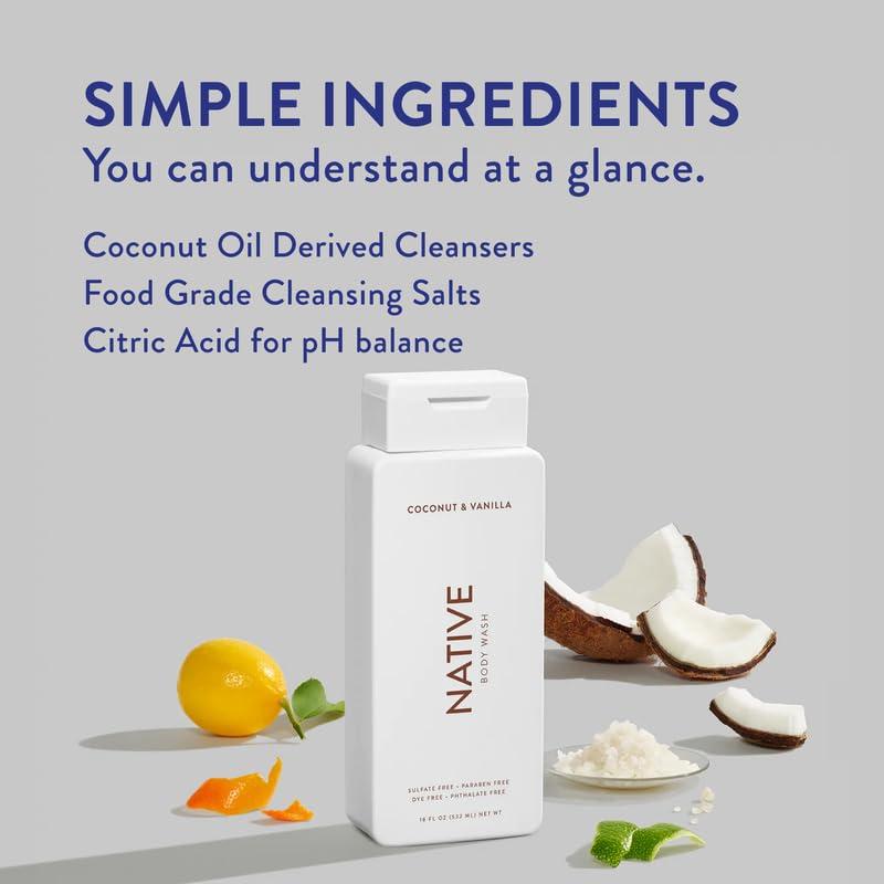 Native Native Shampoo & Conditioner and Body Wash (Bundle 4-Pack) | Naturally Derived Ingredients, Vanilla & Cactus and Coconut & Vanilla