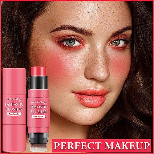 DuoZeng DuoZeng Cream Blush Stick with Brush,Double Head Blush Sticks for Cheeks Waterproof Cream Blush Makeup Stick Long Wearing Multi-Stick Blush for Lips,Cheeks & Eyes (#02 Rose Pink)