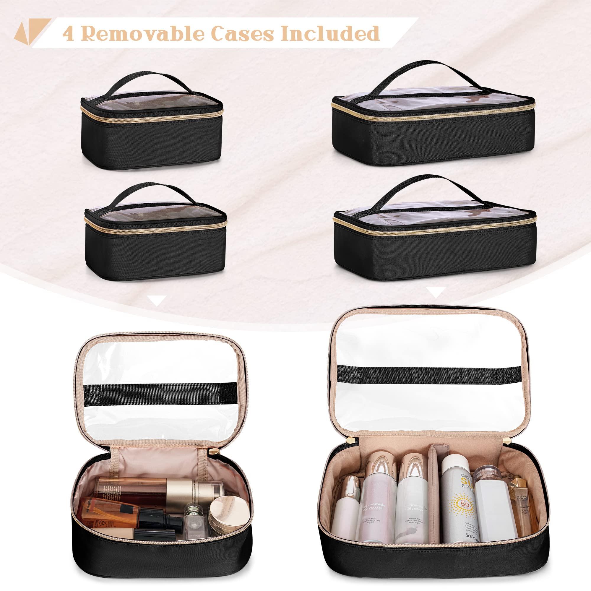 Prokva Prokva Professional Makeup Artist Travel Case with 4 Detachable Cosmetic Bags, Large Make up Organizer Bag with Makeup Kit Storage Section and Hair Tools Pocket, Black (Empty Bag Only)