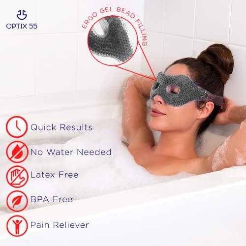 Optix 55 Gel Eye Mask with Eye Holes- Hot Cold Compress Pack Eye Therapy | Cooling Eye Mask for Puffy Eyes, Dry Eyes, Headaches, Migraines, Sinus, Dark Circles - Reusable Eye Face Mask | Ergo Gel Bead (Grey)