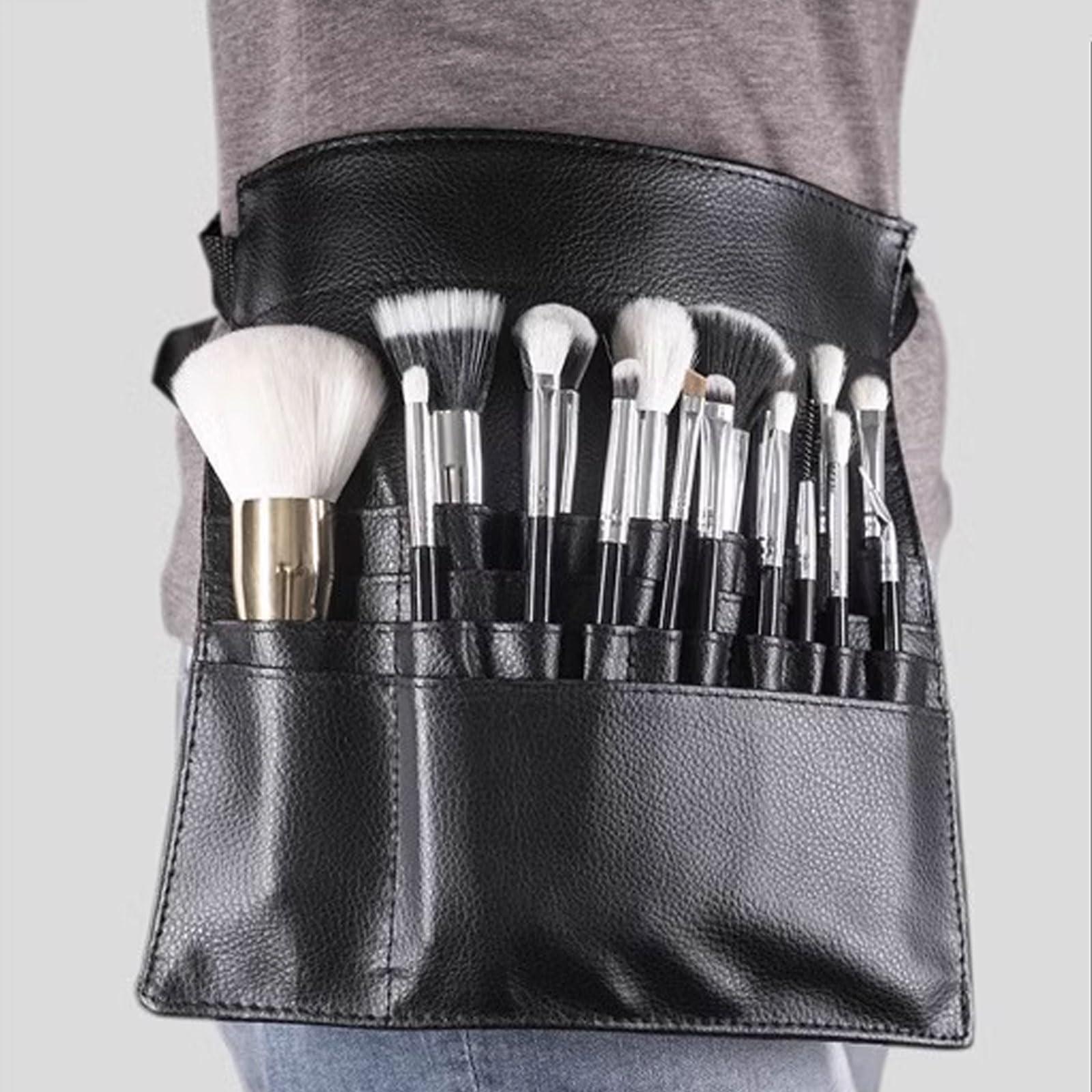 ZJchao Makeup Artist Bag, Makeup Brush Waist Bag, Makeup Brush Bag with Belt, Makeup Artist Waist Bag PU Material Cosmetic Tool Storage Holder for Brush