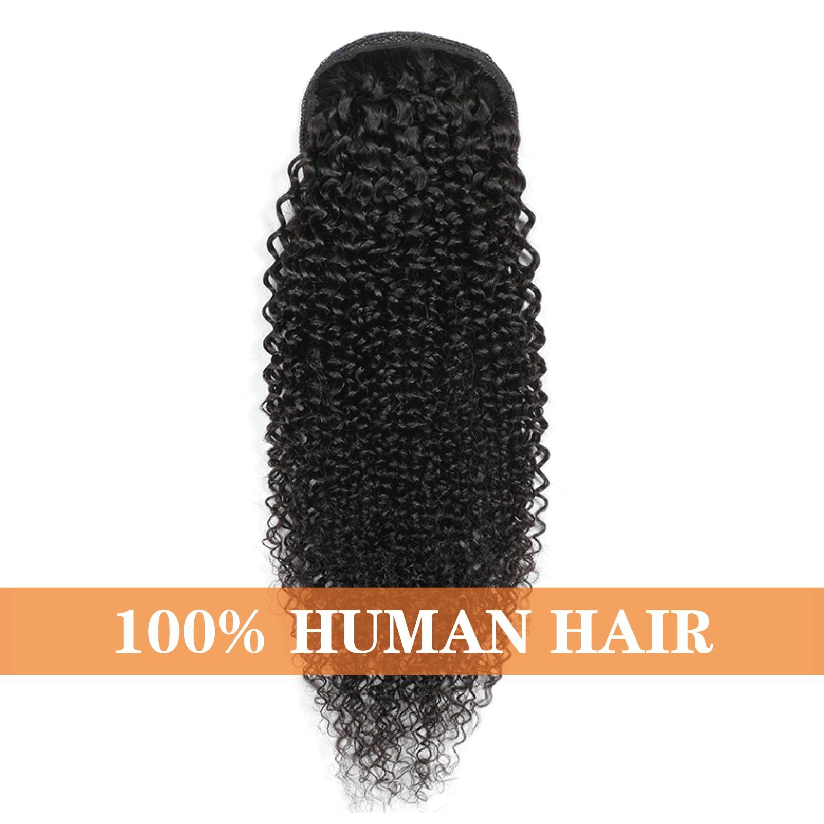 Yacurcur Yacurcur Kinky Curly Ponytail Human Hair Drawstring Ponytail for Black Women 10A Brazilian Virgin Human Hair 4C Curly Ponytail Extension Natural Black 20 Inch
