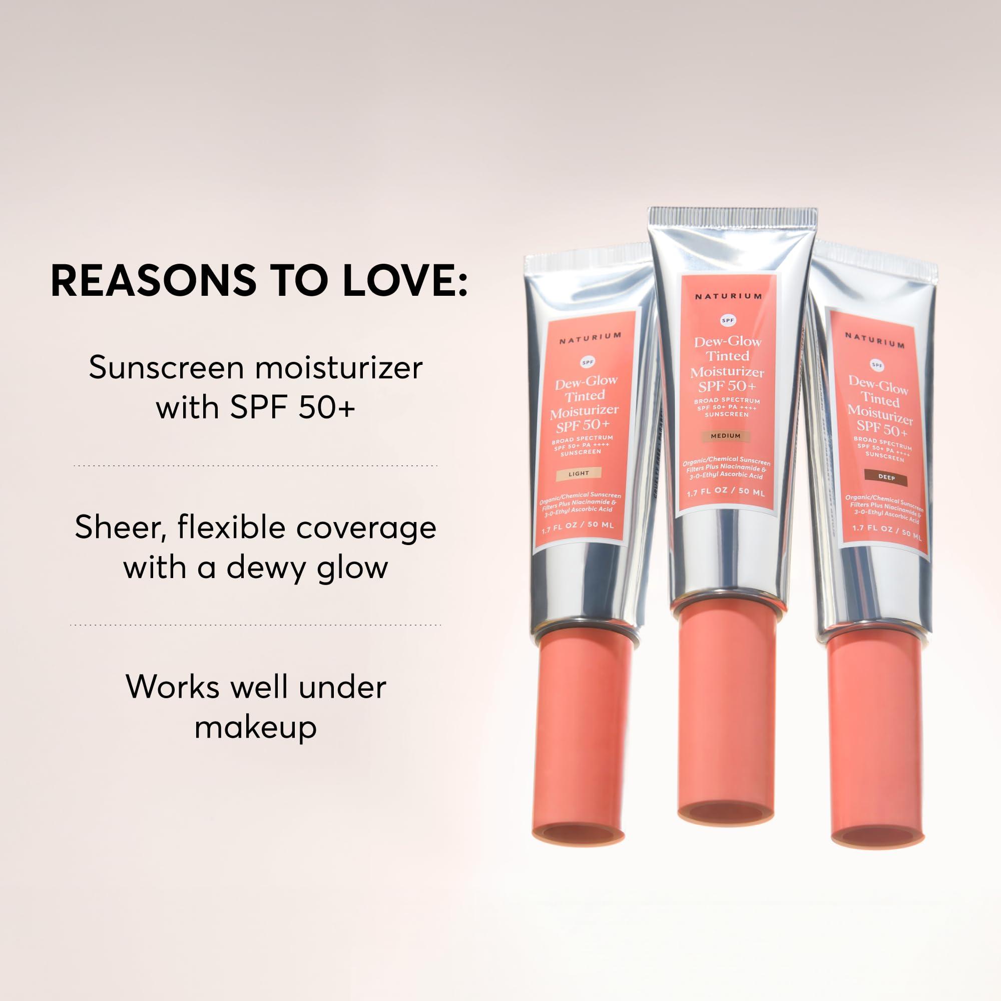 Naturium Naturium Dew-Glow Tinted Moisturizer SPF 50+ Medium, Daily Moisturizing Sunscreen & Face Primer with Tint, Skin Protector with Dewy Finish, 1.7 oz