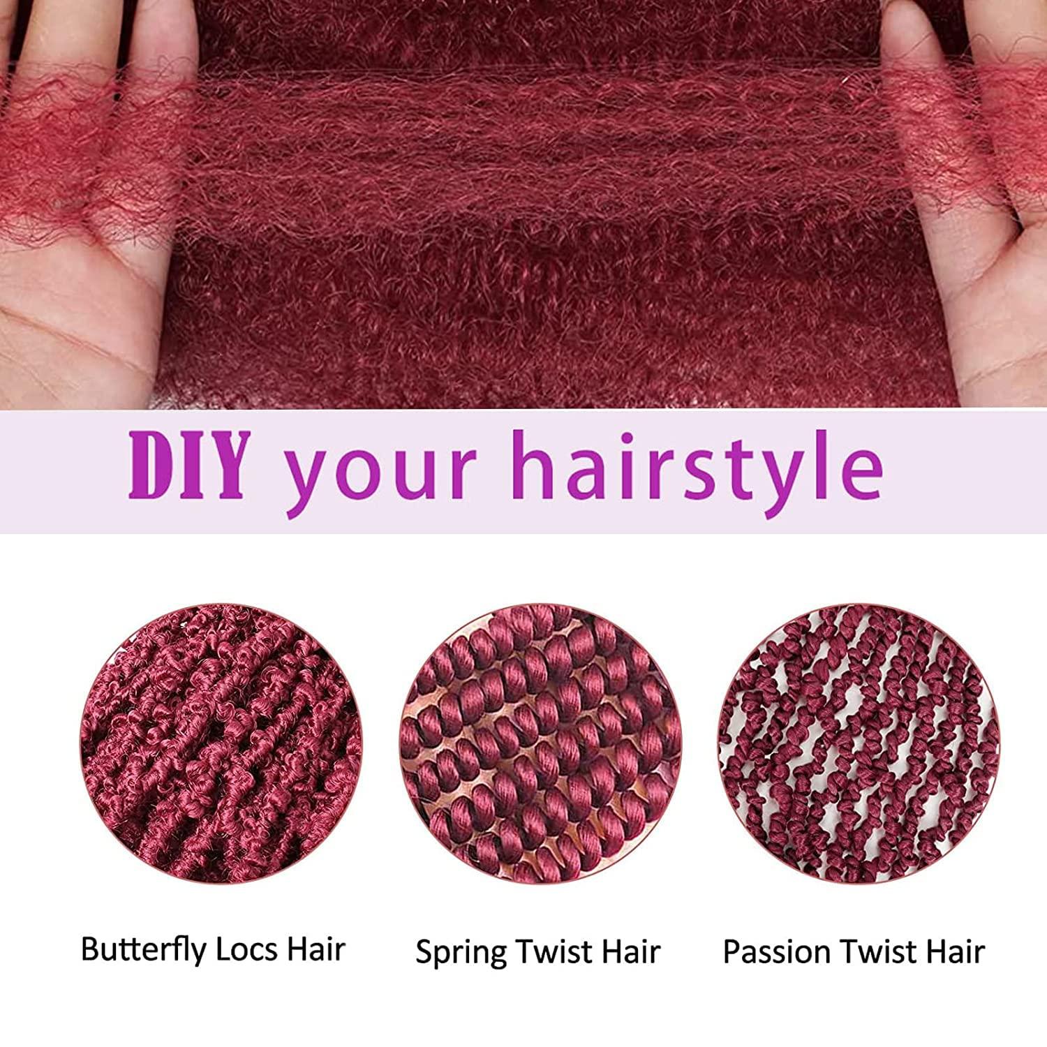 poetically 24 Inch Springy Afro Twist Hair Burgundy Pre Separated Kinky Twist Hair for Braiding 8 Packs Marley Twist Braiding Hair Soft Kinky Twists Hair for Braiding (24 Inch, BUG)