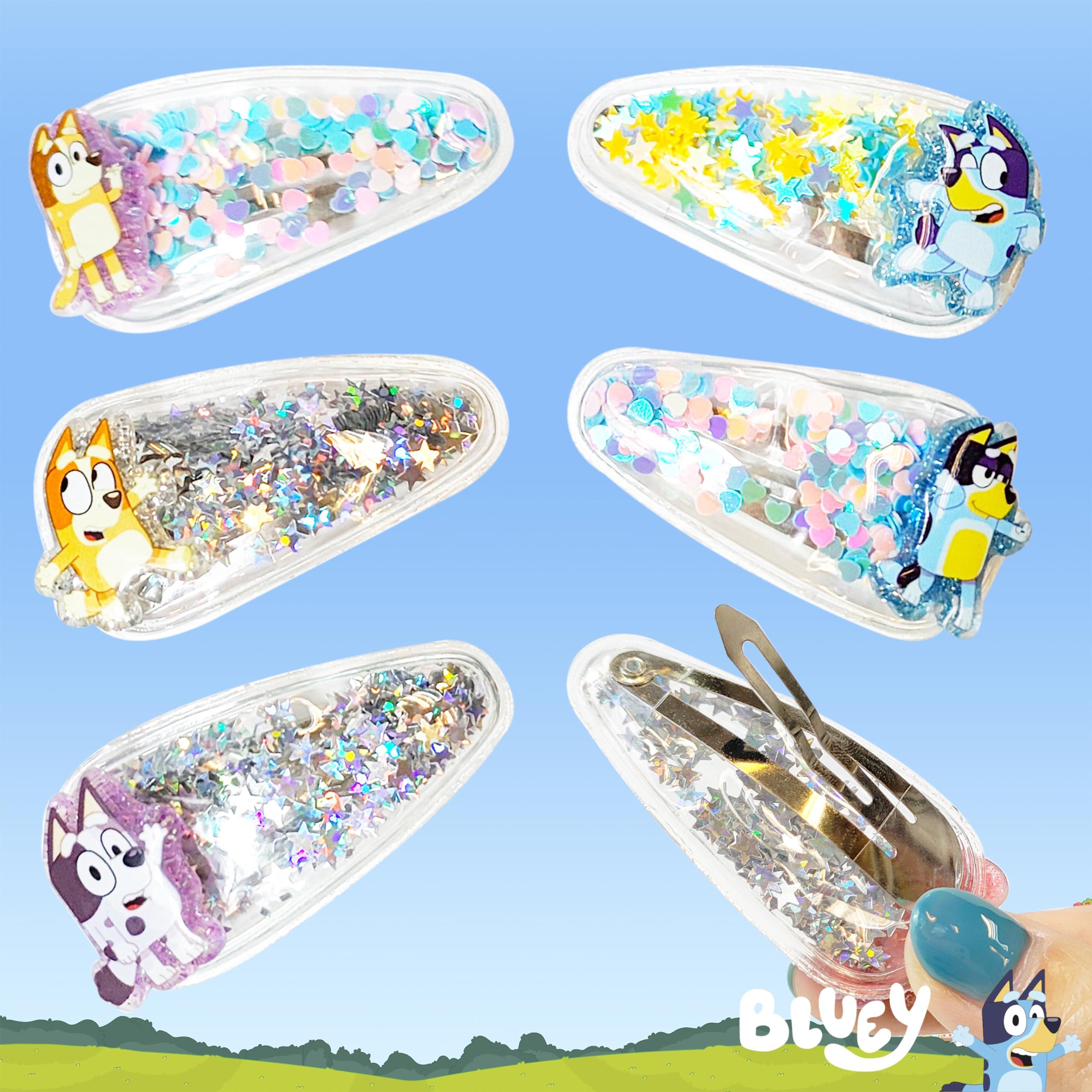 LUV HER LUV HER Bluey Hair Accessories For Girls, 6pc Cute Hair Clips with Favorite Bluey Character Charms, Magical Confetti Hair Clips, Ages 3+