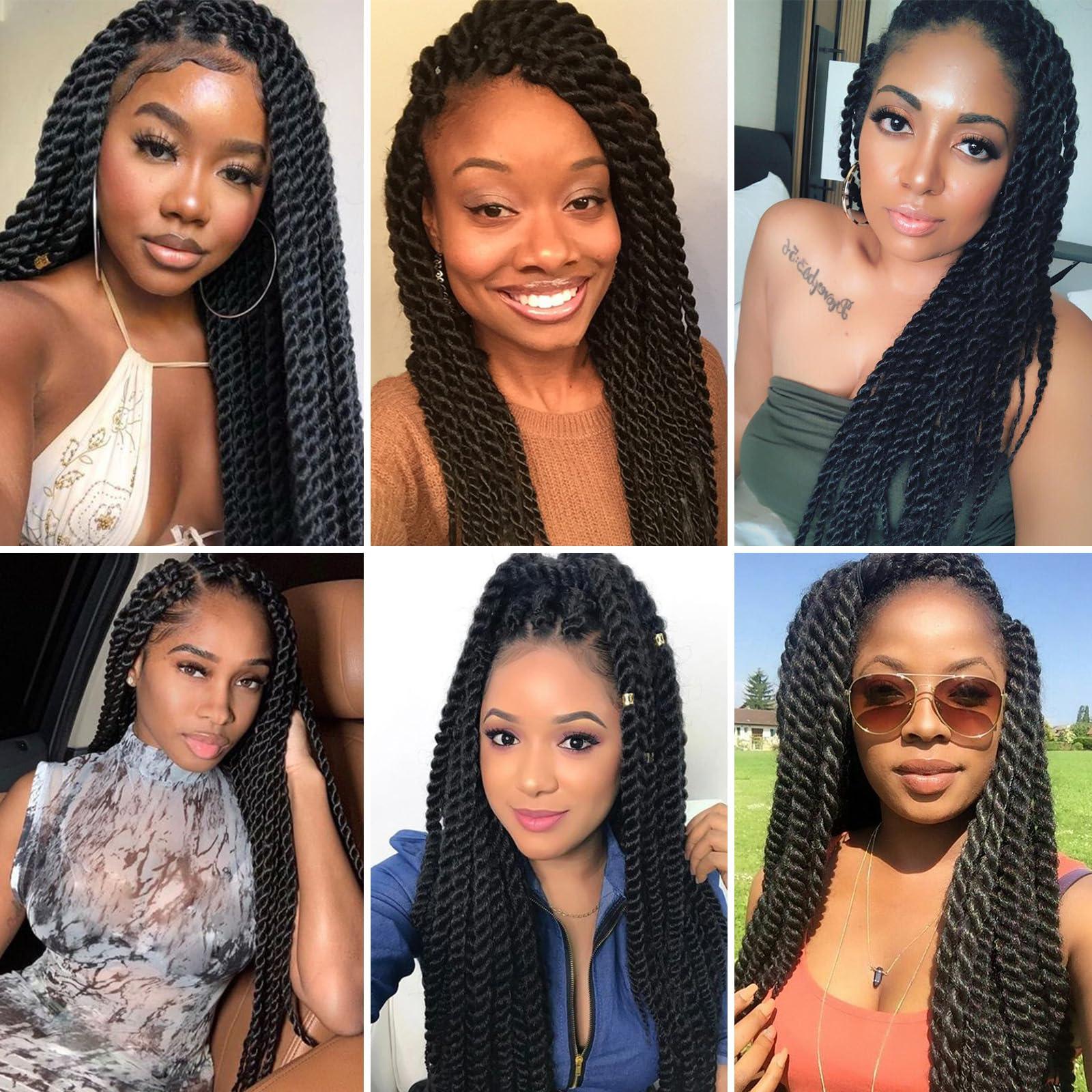 QANSFA 10 Inch 7 Packs Jumbo Senegalese Twist Crochet Hair Short Havana Twist Crochet Braids Pre Looped Crochet Hair for Black Women Crochet Cuban Twist Braiding Hair Kids Kinky Twists (1B)