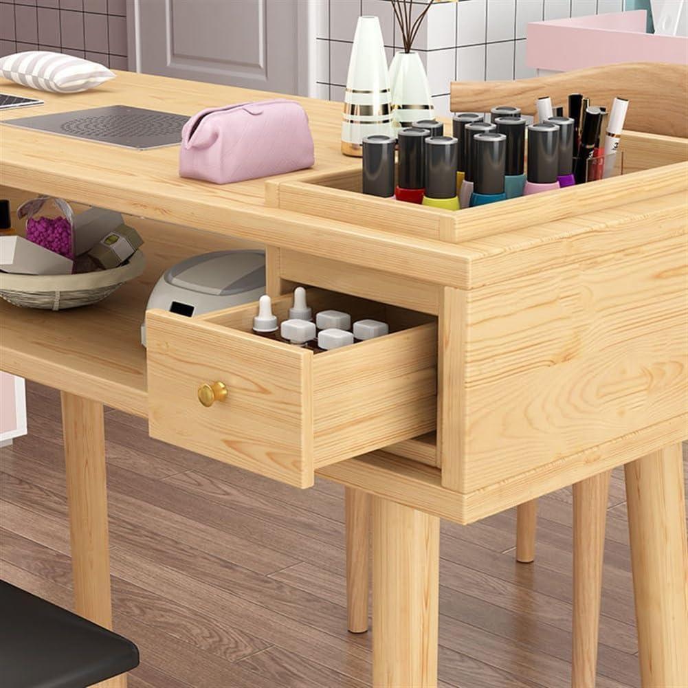 KK-GAL KK-GAL Solid Wood Manicure Table, Nail Desk with Double Layer, Modern Nail Desk for Nail Tech, Wooden Nail Salon Spa Nail Table Station, Wooden Nail Tech Salon Desk with Double Layer,B 160cm