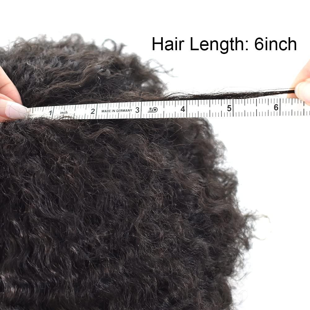 JUST HAIR Afro Toupee for Black Men Hair System African American Mens Toupee Afro Hair Replacement for Men Brazilian Curl Hair Units for Black Man Wave Hair Piece (8mm Afro Wavy, Jet Black #1)