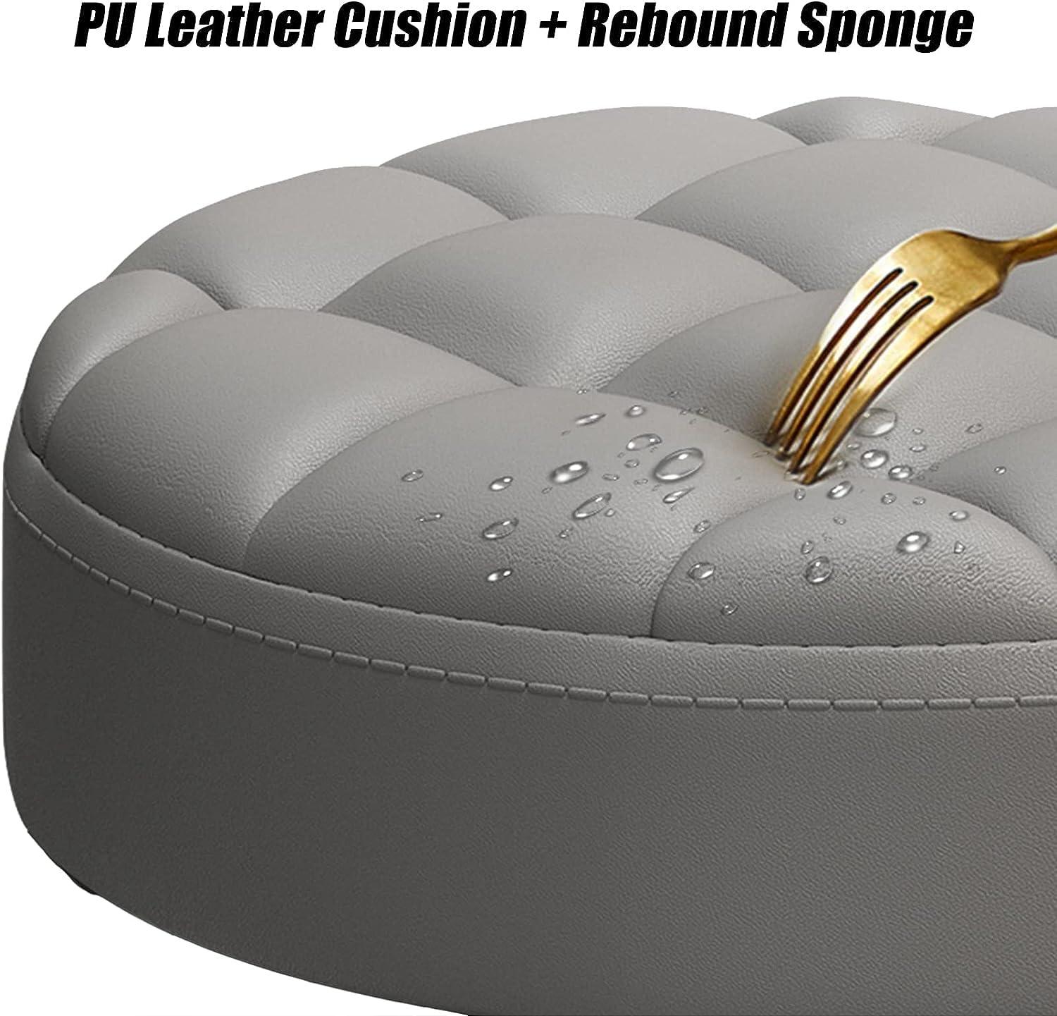 NinthAvenue Basics NinthAvenue Basics Modern Round Rolling Stool, White PU Leather Seat, 360 Swivel, Height Adjustable, 150kg/330lb Capacity