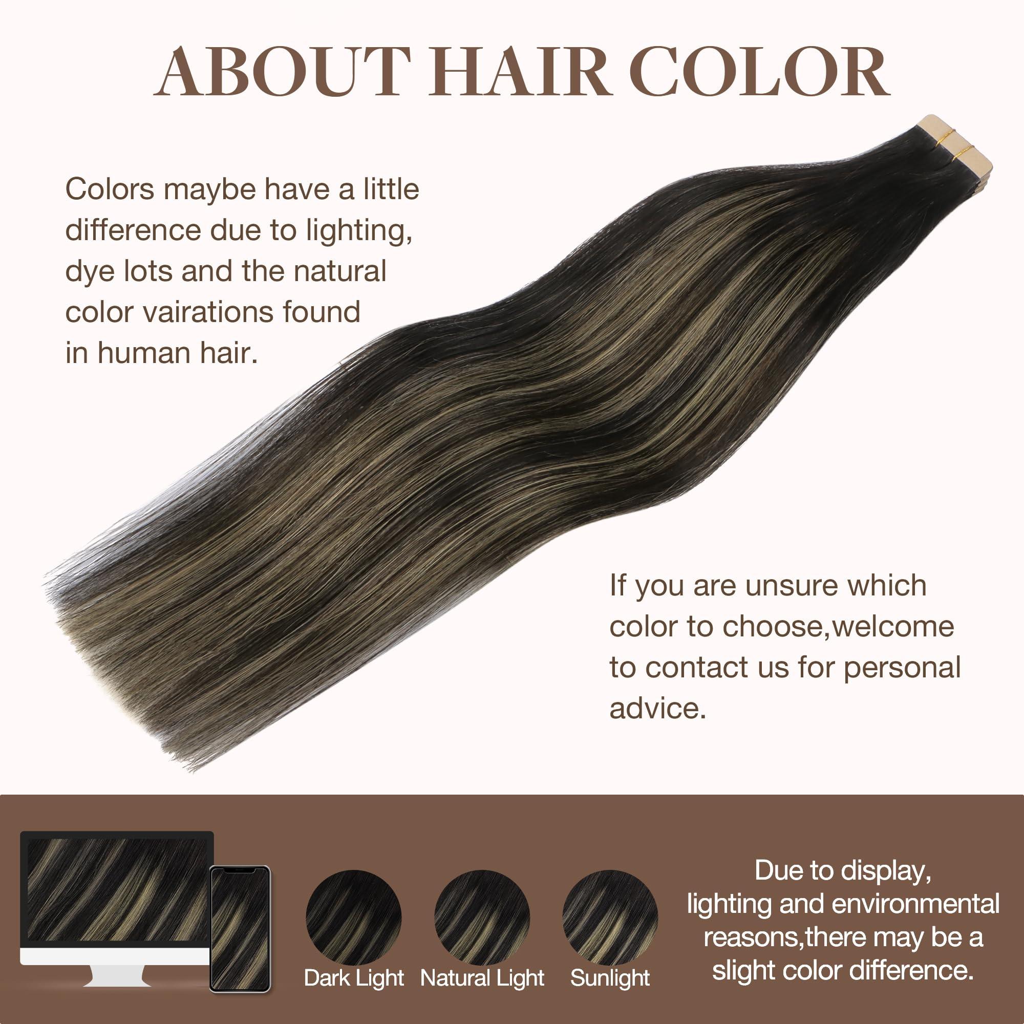 GOO GOO GOO GOO Tape in Hair Extensions Human Hair, 1B/16/1B Balayage Natural Black to Light Blonde, 18inch 50g 20pcs, Thick Ends Straight Seamless Tape in, Invisible Tape in Hair Extensions Human Hair