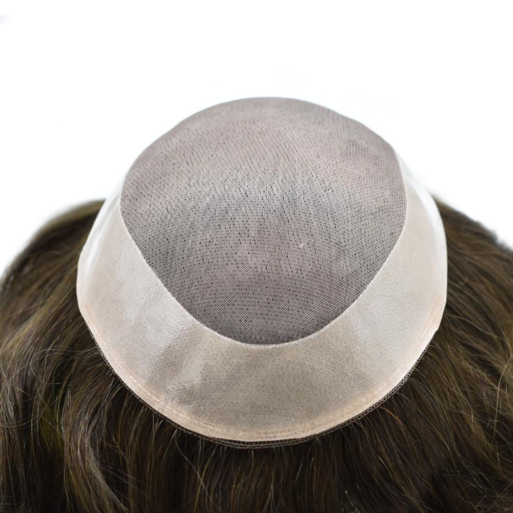 DR Hair Toupee For Men Hair Replacement System Real Human Hair Pieces For Men\'s Toupee Hair System For Men Fine Mono Protesis Capilar Para Hombre7X9 Medium light density #6 Light Brown