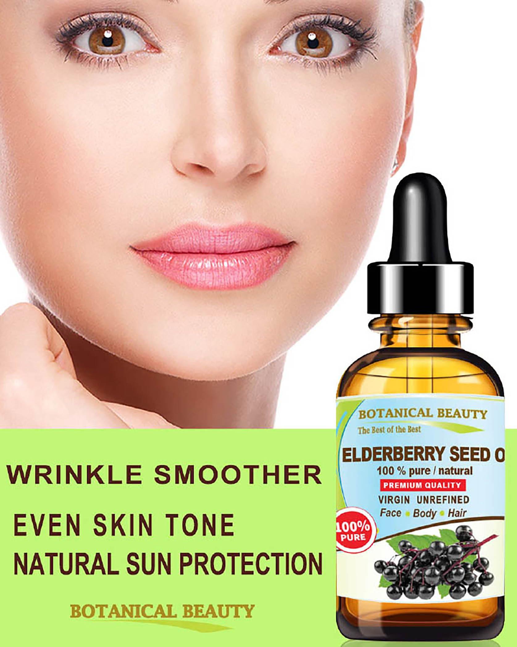 Botanical Beauty Belgian Elderberry Seed Oil Sambucus Nigra 100% Pure Natural Virgin Unrefined Cold Pressed Carrier Oil 1 Fl. Oz.- 30 ml for FACE, Skin, Hair, Nails, Anti-Aging by Botanical Beauty