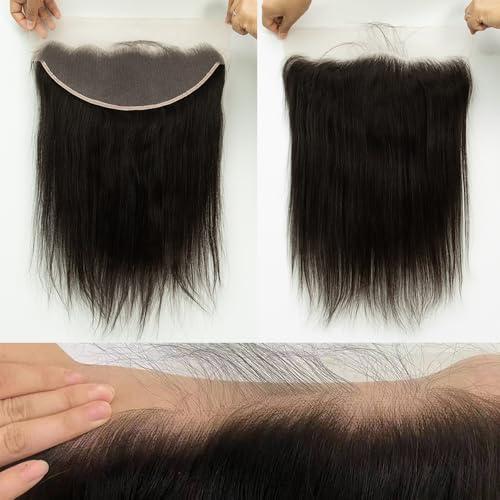 Topnormantic Topnormantic Straight Bundles with Frontal Human Hair (14 16 18+14) 12A Grade Brazilian Human Hair 3 Hair Bundles with 13x4 Lace Frontal Free Part 100% Unprocessed Virgin Hair Straight Weave
